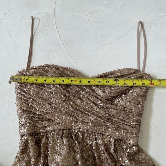 Amsale Dresses Amsale London Sequin Tulle Strapless Column Maxi Gown In Gold Sz8 - Picture 6 of 10